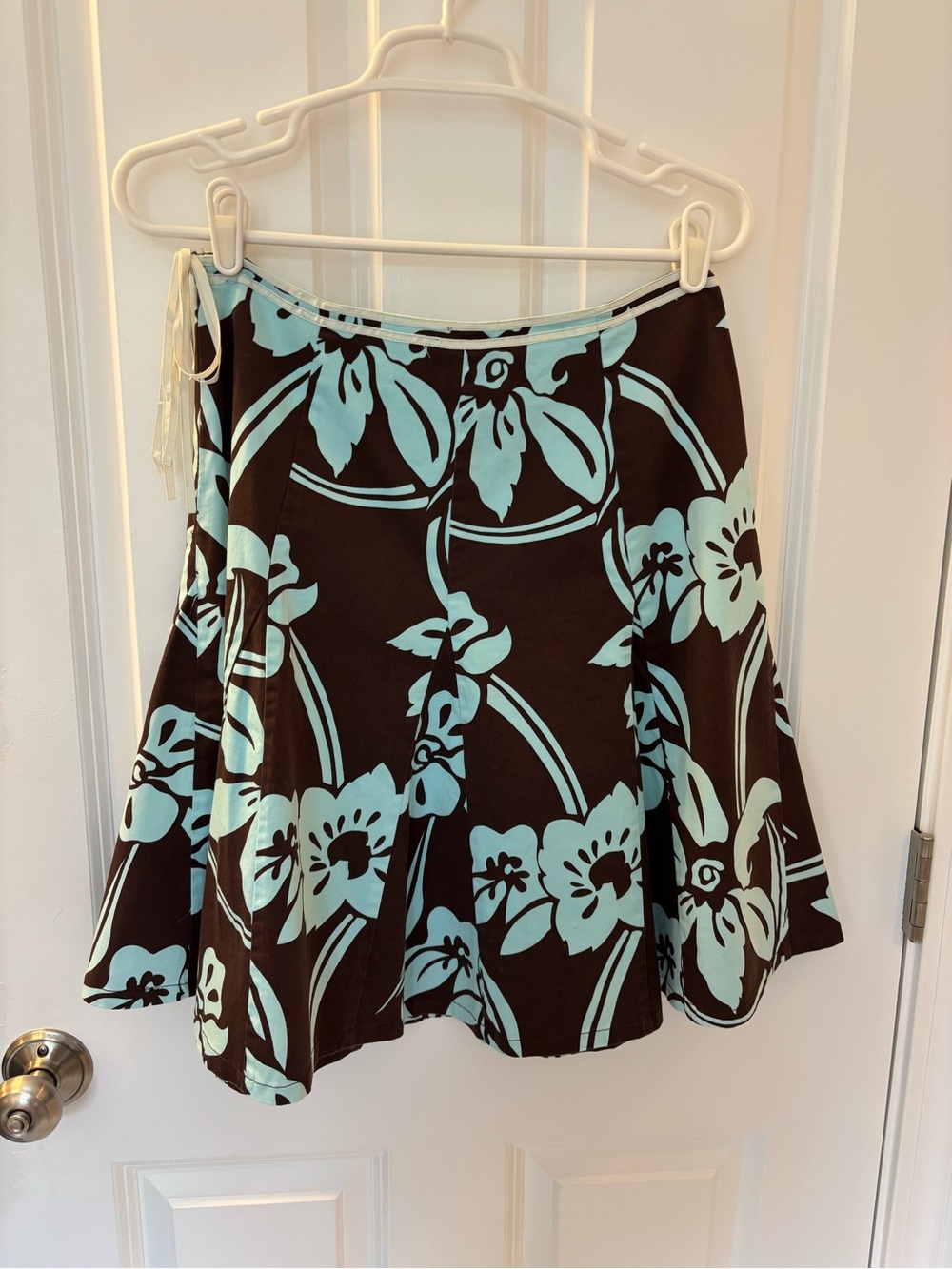Aqua Floral A-Line Skirt with Side Tie